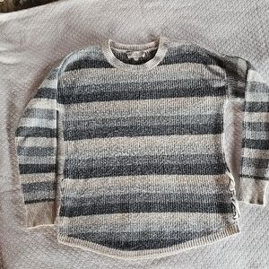 Pink Republic Women’s Striped Crewneck Sweater in Beige and Gray